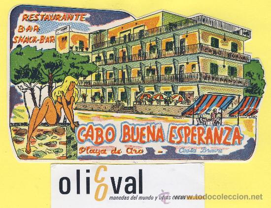 Etiquetas antiguas: ETIQUETA - HOTEL--Girona  -cabo de buena esperanza-playa de aro- - Girona -132 x 80 mm troquel