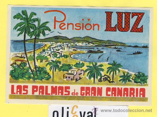 Etiquetas antiguas: ETIQUETA HOTEL- canarias -pension luz -las palmas de gran canarias -montes-140 x 95 mm