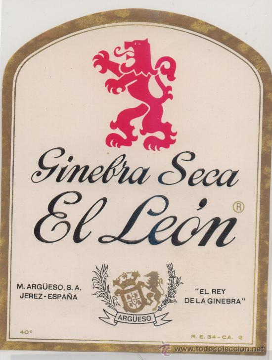 Etiquetas antiguas: ETIQUETA GINEBRA SECA EL LEON  ET-1383