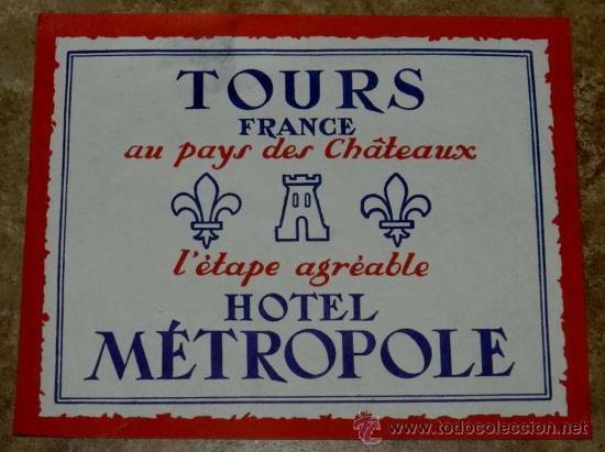 Etiquetas antiguas: ANTIGUA ETIQUETA DE MALETA - ANTIQUE LUGGAGE BAGAGE LABEL - ANCIEN ETIQUETTE LA VALISE - HOTEL METR