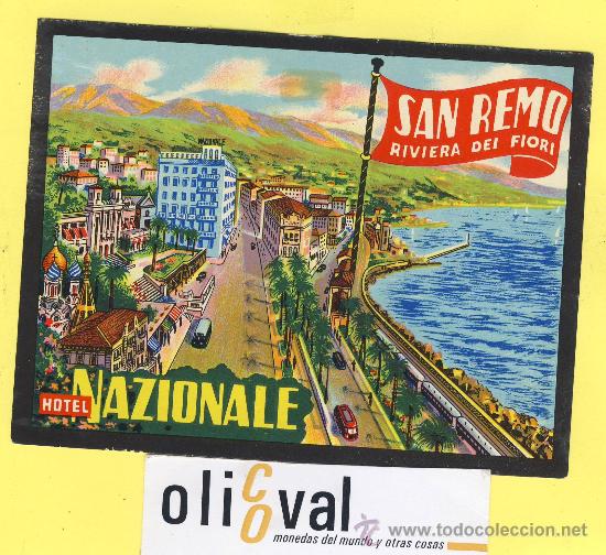 Etiquetas antiguas: ETIQUETA  HOTEL -  SERIE MONTA&Ntilde;AS HOTEL NAZIONALE SAN REMO -iTALIA-125 X 95 mm