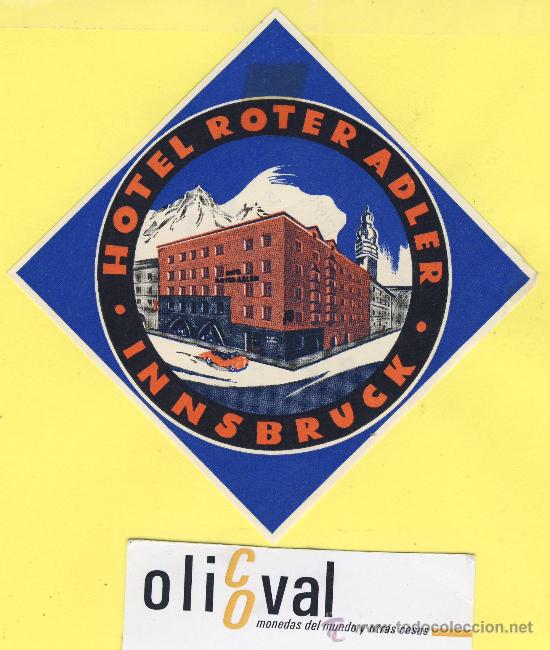Etiquetas antiguas: ETIQUETA  HOTEL -  SERIE MONTA&Ntilde;AS HOTEL ROTER ADLER-INNSBRUCK- AUSTRIA- 85 X 85 mm