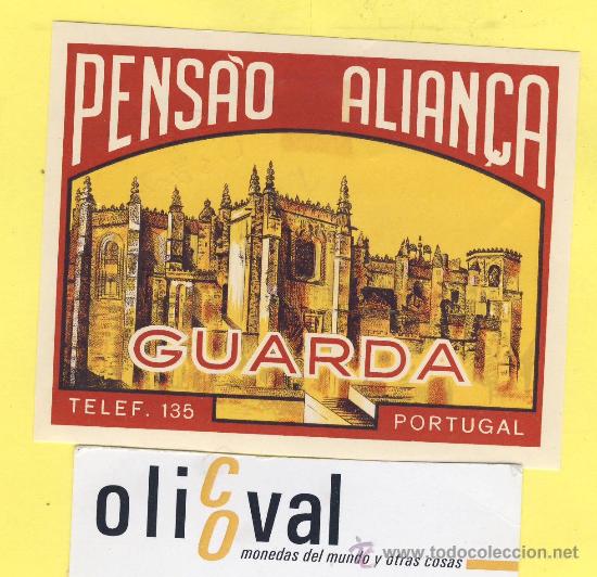 Etiquetas antiguas: ETIQUETA  HOTEL-   HOTEL PENSAO ALIAN&Ccedil;A   -TEL  -GUARDA PORTUGAL 93 X 72 mm