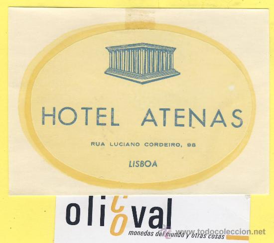 Etiquetas antiguas: ETIQUETA  HOTEL-   HOTEL  ATENAS   -LISBOA  -TEL.  PORTUGAL  104 X 75  mm