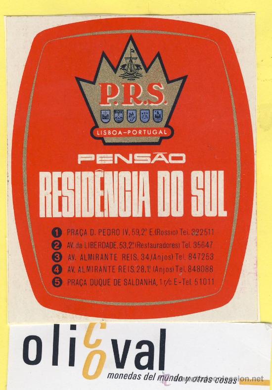 Etiquetas antiguas: ETIQUETA  HOTEL-   HOTEL  PENSAO DO SOL -LISBOA-TEL. PORTUGAL   75 X 90  mm