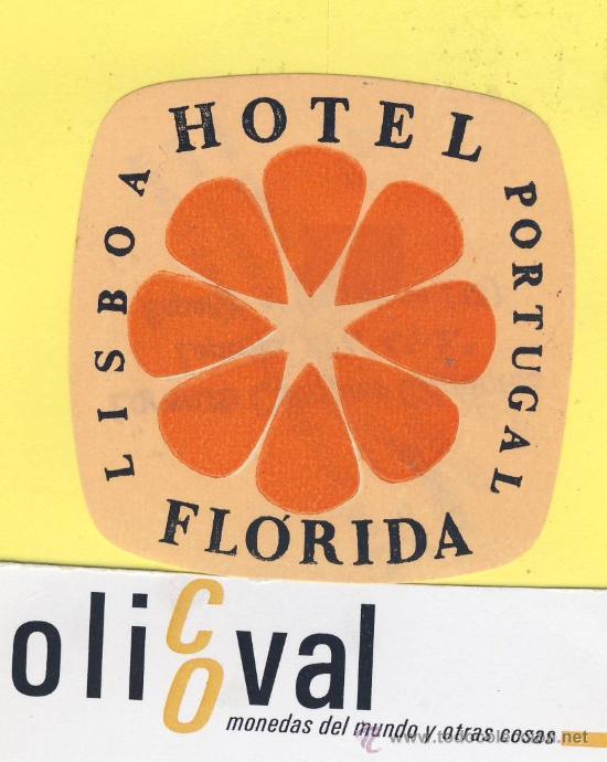 Etiquetas antiguas: ETIQUETA HOTEL- HOTEL FLORIDA - TEL-LISBOA- PORTUGAL CREMA 60 X 60 mm