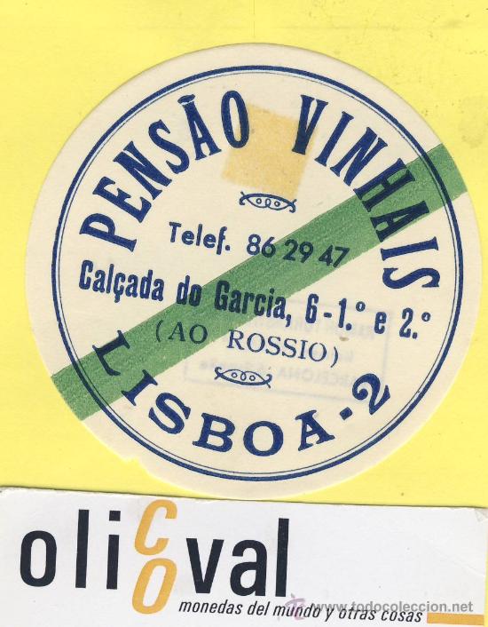 Etiquetas antiguas: ETIQUETA HOTEL- HOTEL PENSAO VINHAIS -LISBOA- TEL -PORTUGAL 72 mm