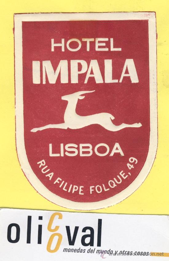 Etiquetas antiguas: ETIQUETA  HOTEL- HOTEL IMPALA  -LISBOA  -PORTUGAL  88 X 65  mm