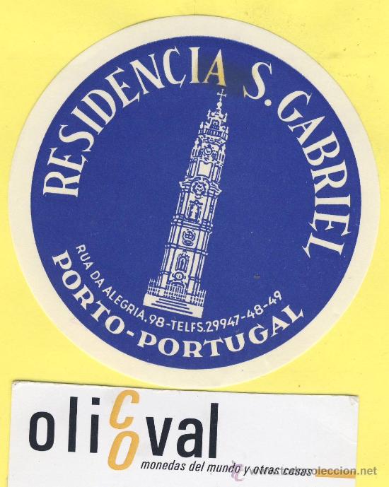 Etiquetas antiguas: ETIQUETA  HOTEL- HOTEL RESIDENCIA S.GABRRIEL -TEL-  -PORT0 - PORTUGAL  52 X 115 mm