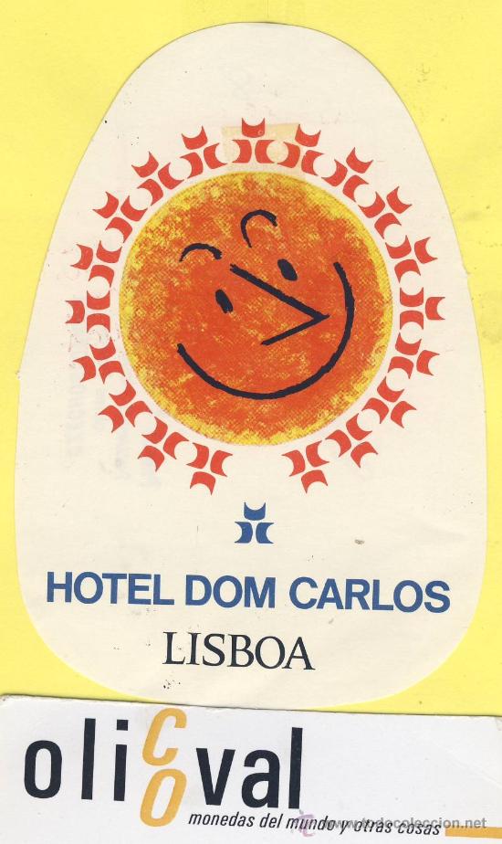 Etiquetas antiguas: ETIQUETA  HOTEL- HOTEL D0M CARLOS -LISBOA -  - PORTUGAL -70 X 105 mm