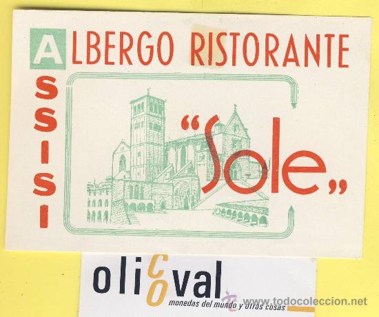Etiquetas antiguas: ETIQUETA HOTEL-  HOTEL SOLE  -  ASSISI  ITALIA   118 X 80 mm