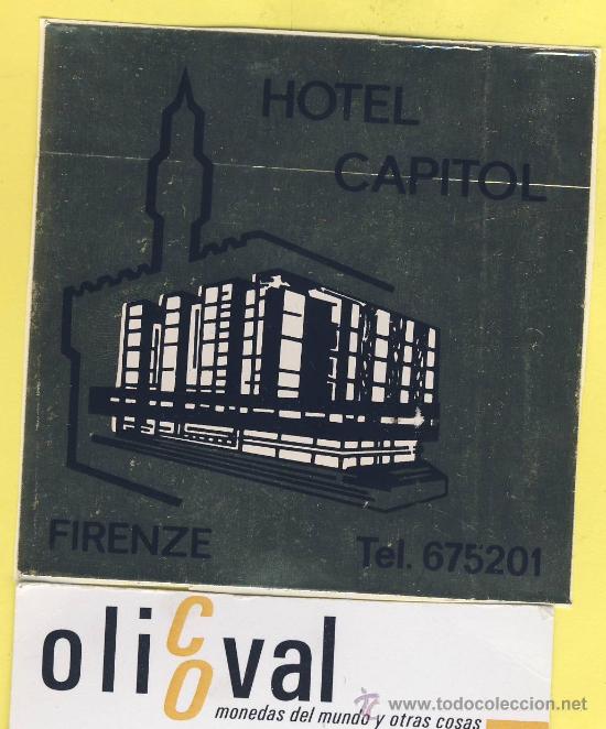 Etiquetas antiguas: ETIQUETA HOTEL-  HOTEL CAPITOL  - FIRENZE -METALIZADA ORO  ITALIA 80  X 80 mm
