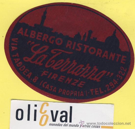 Etiquetas antiguas: ETIQUETA HOTEL-  HOTEL LA TERRAZA - FIRENZE   ITALIA  100  mm