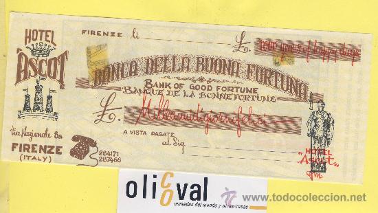 Etiquetas antiguas: ETIQUETA HOTEL-  HOTEL ASCOT - FIRENZE   ITALIA  190 X 80  mm VER DORSO