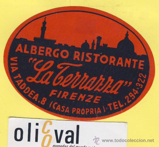 Etiquetas antiguas: ETIQUETA HOTEL-  HOTEL LA TERRAZA    FIRENZE ITALIA  108 mm