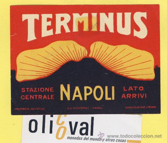 Etiquetas antiguas: ETIQUETA HOTEL-  HOTEL  TERMINUS NAPOLI  ITALIA   98 X 70 mm