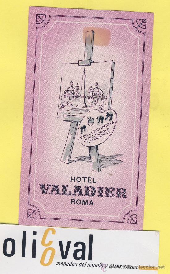 Etiquetas antiguas: ETIQUETA HOTEL-  HOTEL  VALADIER ROMA   ITALIA   60 X 105 mm