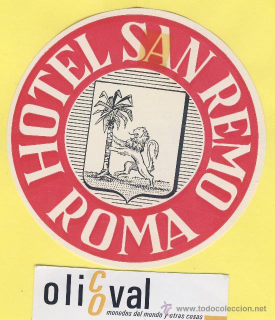 Etiquetas antiguas: ETIQUETA HOTEL-  HOTEL  SAN REMO  ROMA   ITALIA   104  mm