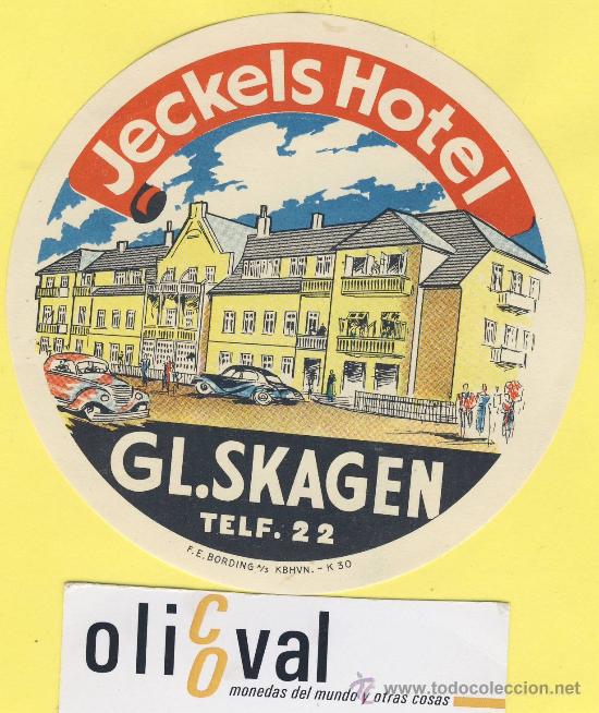 Etiquetas antiguas: Etiqueta Hotel -DINAMARCA DENMARK JECKELS HOTEL GL.SKAGEN- 100 mm