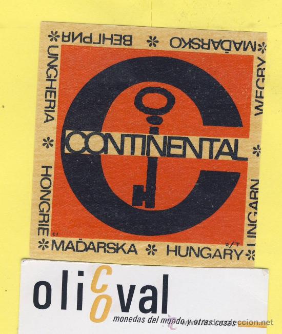 Etiquetas antiguas: Etiqueta Hotel -HUNGRIA HONGRIE -  HOTEL CONTINENTAL MADADARSKA  70 X 75 mm -