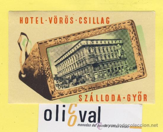 Etiquetas antiguas: Etiqueta Hotel -HUNGRIA HUNGARY -  HOTEL  V&Ouml;R&Ouml;S CSILLAG SZALLODA GY&Ouml;R  48 X 112  mm -