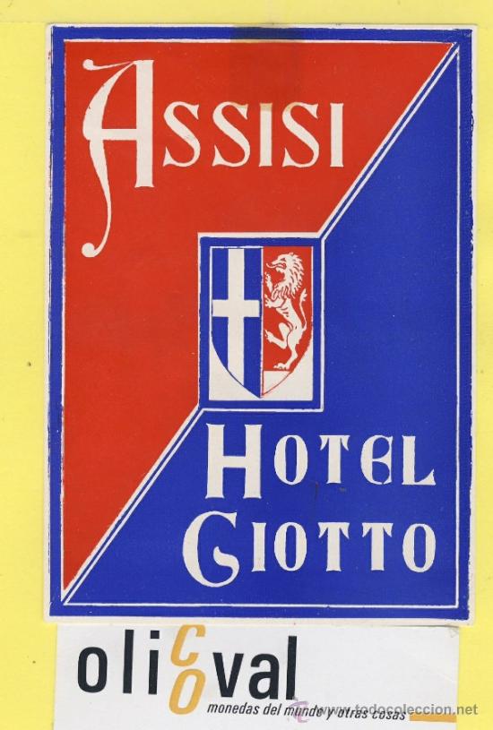 Etiquetas antiguas: ETIQUETA HOTEL-ITALIA ITALY -HOTEL GIOTTO ASSISI 85 X 115 mm