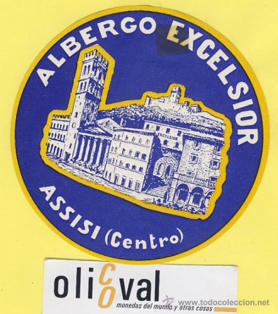 Etiquetas antiguas: ETIQUETA  HOTEL-ITALIA ITALY -HOTEL ALBERGO EXCELSIOR  ASSISI  102 mm
