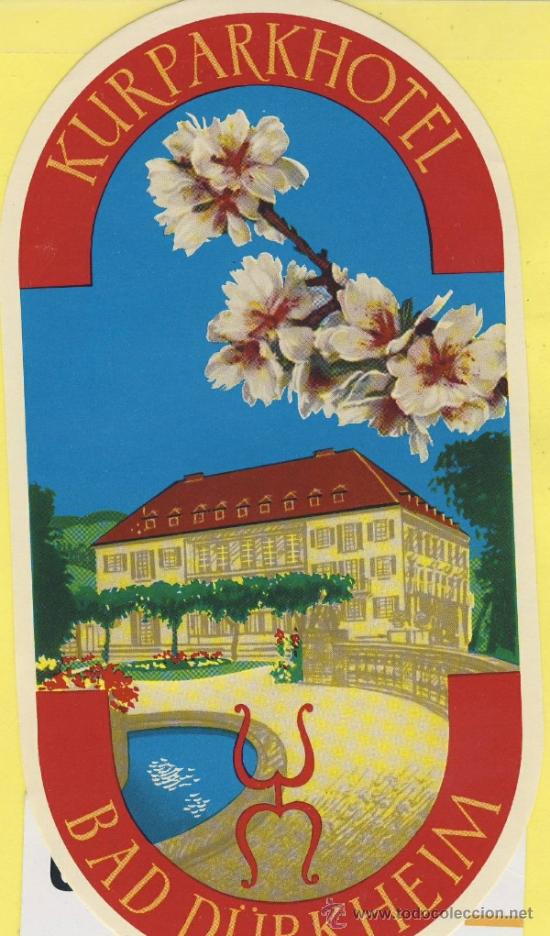 Etiquetas antiguas: ETIQUETA  HOTEL-POLONIA-POLSKA -POZMAN-HOTEL KURPAR BAD D&Uuml;RKHEIM 156 mm