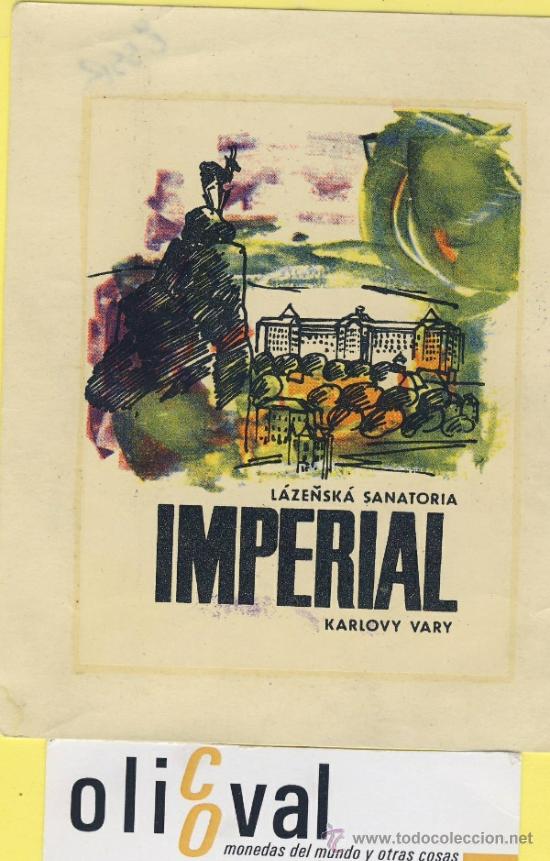 Etiquetas antiguas: ETIQUETA  HOTEL-POLONIA-POLSKA -POZMAN-HOTEL IMPERIAL KARLOVY VARY 93 X 120 mm