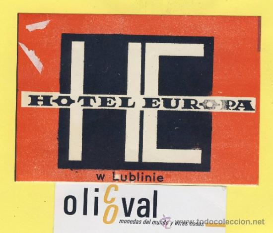 Etiquetas antiguas: ETIQUETA  HOTEL-POLONIA-POLSKA -POZMAN-HOTEL EUROPA W,LUBLINIE 75 X 110 mm