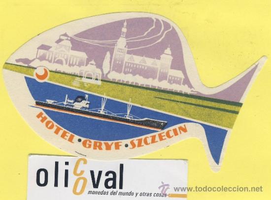 Etiquetas antiguas: ETIQUETA  HOTEL-POLONIA-POLSKA -POZMAN-HOTEL GRYF SZCZECIN  120 X 70  mm TROQUEL