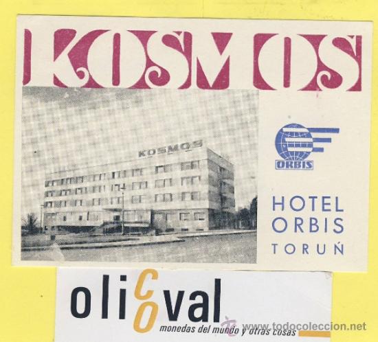 Etiquetas antiguas: ETIQUETA  HOTEL-POLONIA-POLSKA -POZMAN-HOTEL KOSMOS TORUN  100  X 70   mm