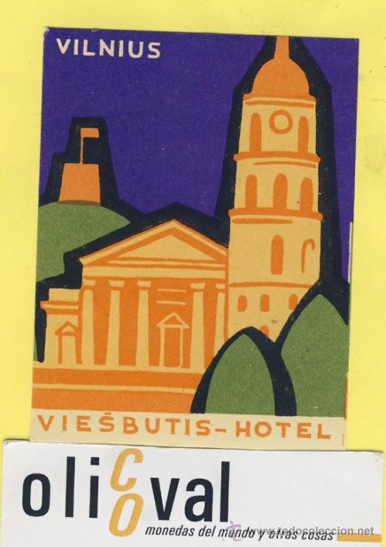 Etiquetas antiguas: ETIQUETA  HOTEL-POLONIA-POLSKA -POZMAN-HOTEL VIESBUTIS VILNIUS  65 X 85 mm