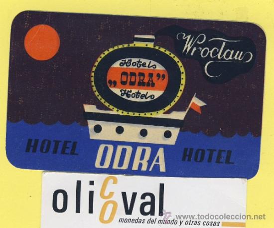 Etiquetas antiguas: ETIQUETA  HOTEL-POLONIA-POLSKA -POZMAN-HOTEL ODRA  WROCLAU  95 X 60  mm