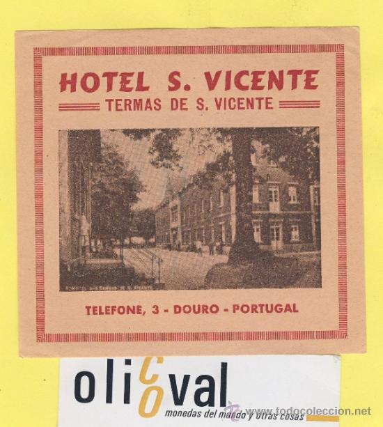 Etiquetas antiguas: ETIQUETA HOTEL-PORTUGAL- HOTEL S.VICENTE D0URO TEL. 95 X 90 mm