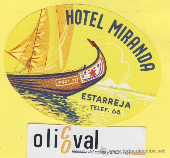 Etiquetas antiguas: ETIQUETA  HOTEL-PORTUGAL- HOTEL  MIRANDA  ESTARREJA TEL  105   mm