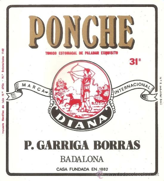 Etiquetas antiguas: PONCHE DIANA. Badalona - Foto 1