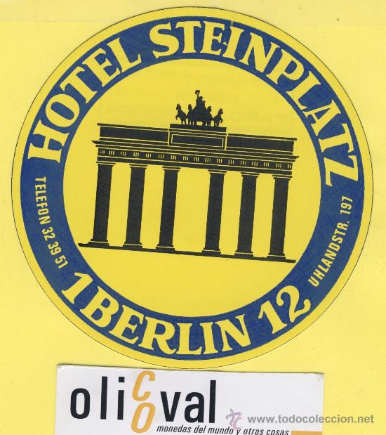 Etiquetas antiguas: ETIQUETA HOTEL -ALEMANIA- BERLIN DDR -HOTEL STEINPLATZ 105  mm