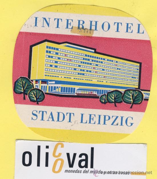 Etiquetas antiguas: ETIQUETA HOTEL -ALEMANIA- STADT LEIPZIG - HOTEL INTERHOTEL- 75 X 72 mm