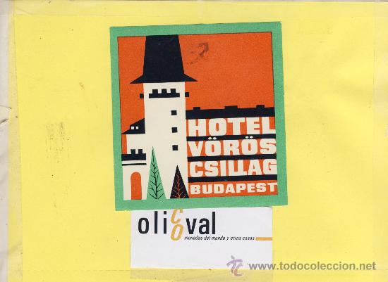Etiquetas antiguas: ETIQUETA HOTEL -HUNGRIA -BUDAPEST  HOTEL  V&Ouml;ROS CSILLAG 95 X 102 mm