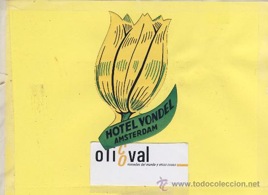 Etiquetas antiguas: ETIQUETA HOTEL -HOLANDA -AMSTERDAM - HOTEL VONDEL 115 mm TROQUEL