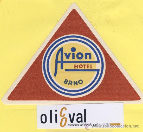 Etiquetas antiguas: ETIQUETA  HOTEL -Republica Checa- Checoslovaquia-Hotel Avion-Brno-135 x 95 mm