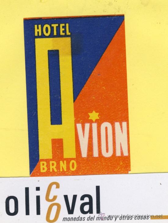 Etiquetas antiguas: ETIQUETA  HOTEL -Republica Checa- Checoslovaquia-Hotel Avion-Brno-45 x 70 mm