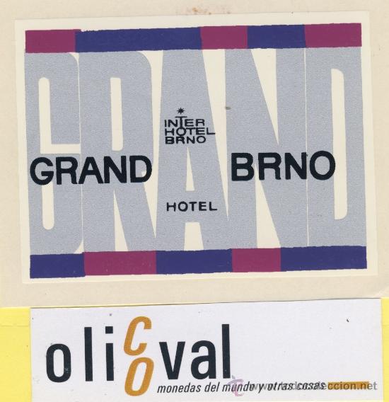 Etiquetas antiguas: ETIQUETA  HOTEL -Republica Checa- Checoslovaquia-Hotel Gran -Brno 90x 72 mm