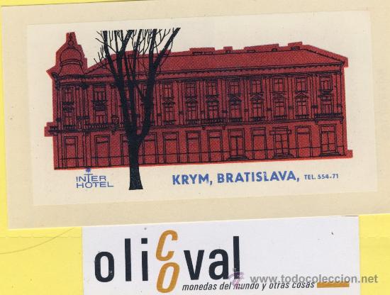 Etiquetas antiguas: ETIQUETA  HOTEL -Republica Checa- Checoslovaquia-Hotel Krym   Bratislava 104 x 65  mm