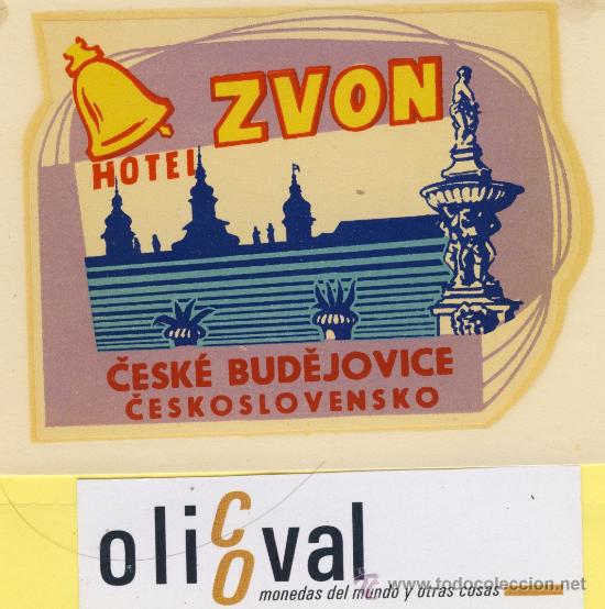 Etiquetas antiguas: ETIQUETA  HOTEL -Republica Checa- Checoslovaquia-Hotel  Zvon budejovice 104 x 65  mm