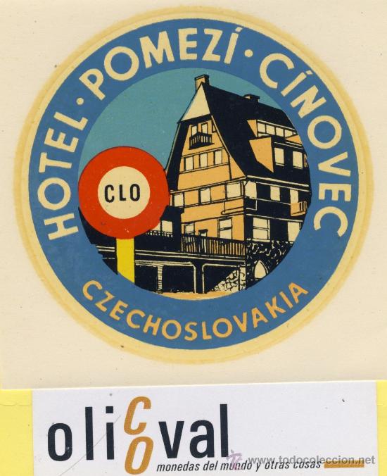 Etiquetas antiguas: ETIQUETA HOTEL -Republica Checa- Checoslovaquia-Hotel pomezi cinovec 95 x 90 mm