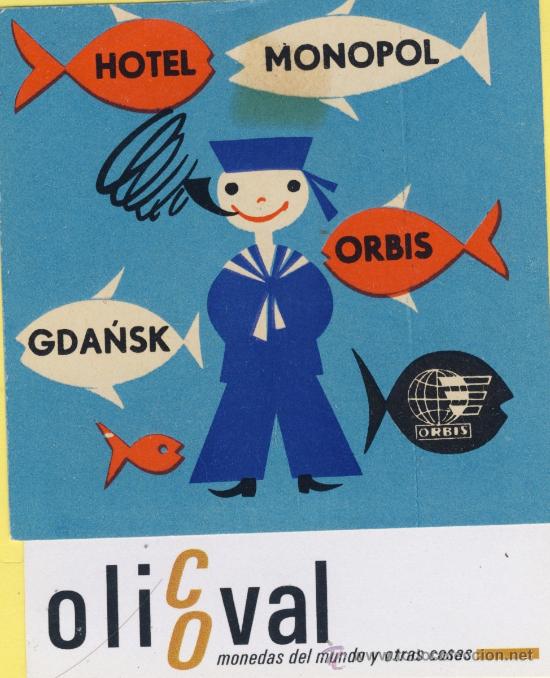 Etiquetas antiguas: ETIQUETA  HOTEL -Republica Checa- Checoslovaquia-Hotel monopol gdansk  82 x 80 mm