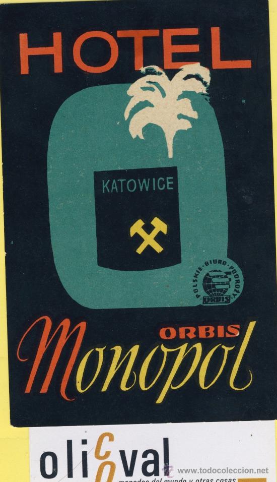 Etiquetas antiguas: ETIQUETA  HOTEL -Republica Checa- Checoslovaquia-Hotel monopol Kotowice  90 x 140 mm