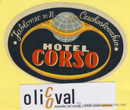 Etiquetas antiguas: ETIQUETA  HOTEL -Republica Checa- Checoslovaquia-Hotel corso  jablonec n.n. 105 mm